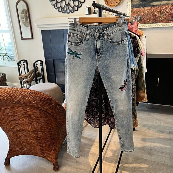 Levis Jeans Mens Size 29X30 Slim Taper Butterfly Dragonfly Embroidered - Picture 16 of 16